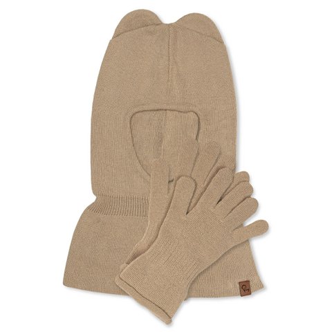 Zweiteiliges Set aus Strick-Sturmhaube und Handschuhen aus Baumwolle für Kinder