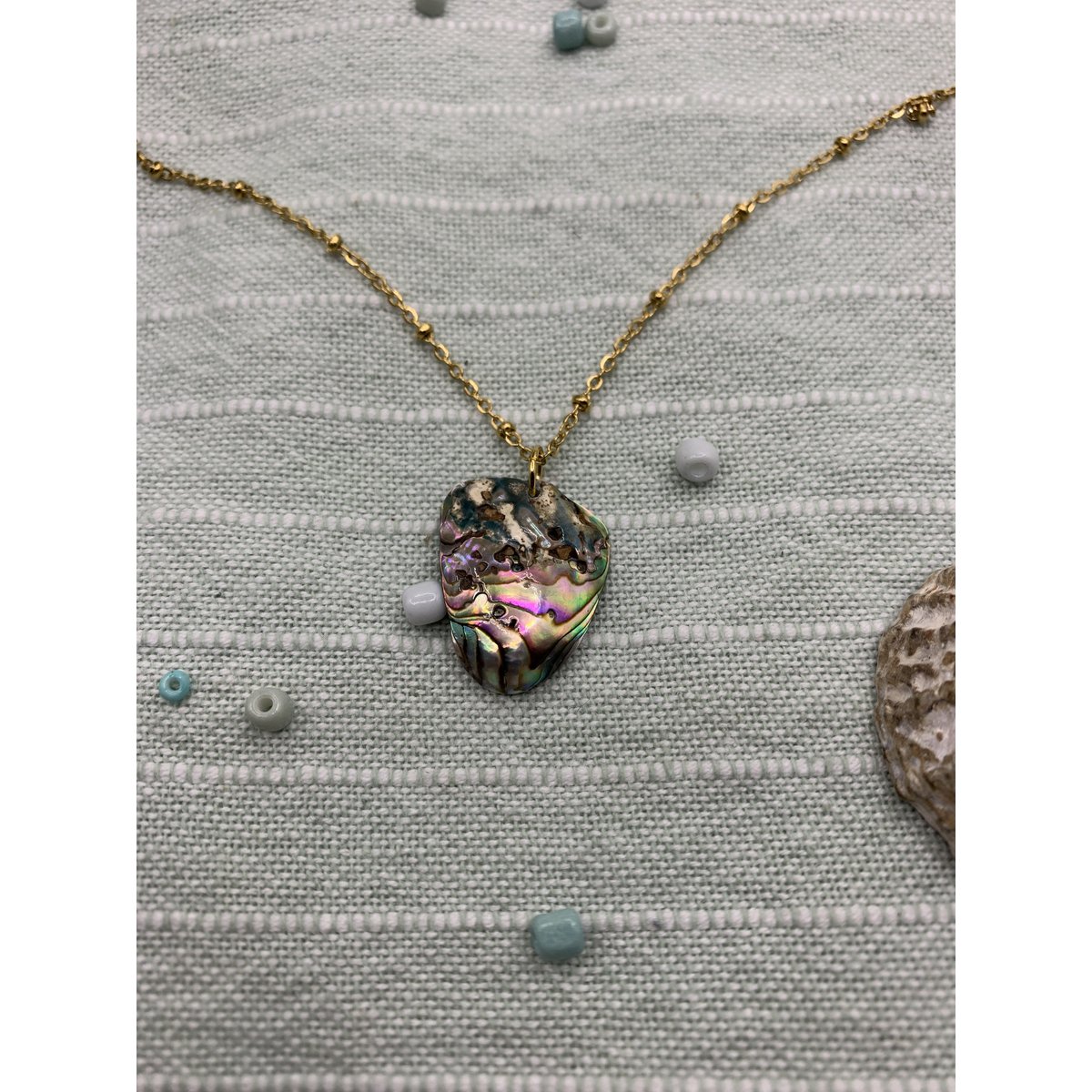Collar de conchas | Paua/Abalone 40 cm oro acero inoxidable playa océano joyería hecha a mano