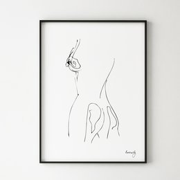 Line art print featuring a minimalist woman sculpture. The print has a simple, elegant design with a focus on the female form.