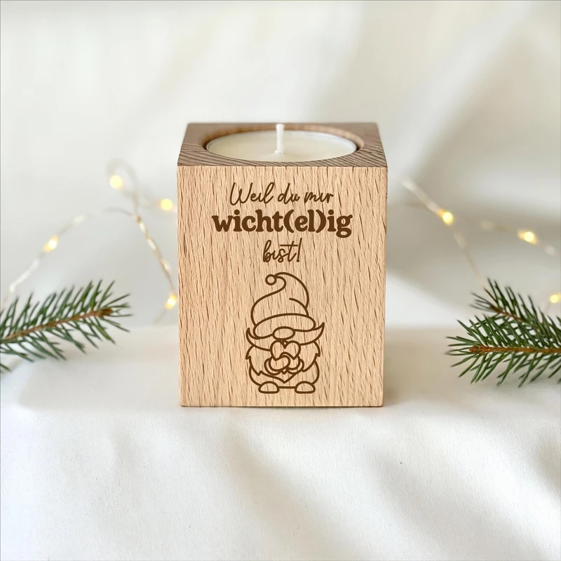 Teelichthalter Holz „Weil du mir wicht(el)ig bist!“ – Weihnachtsgeschenk für Mitarbeiter & Kollegen | inkl. Teelicht