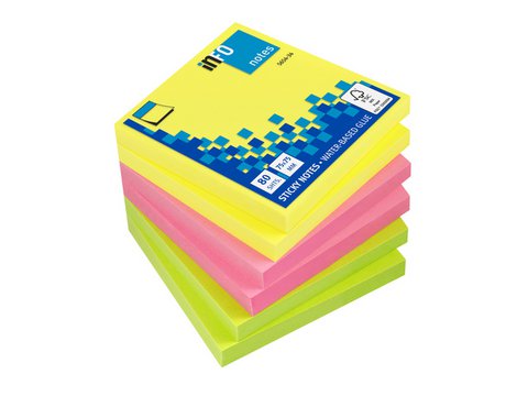 Info notes 75x75mm ass. kleuren pak 6 blok geel, rose, groen