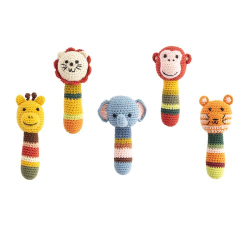 Hochets animaux au crochet Jungle Assortiment de 5 modèles