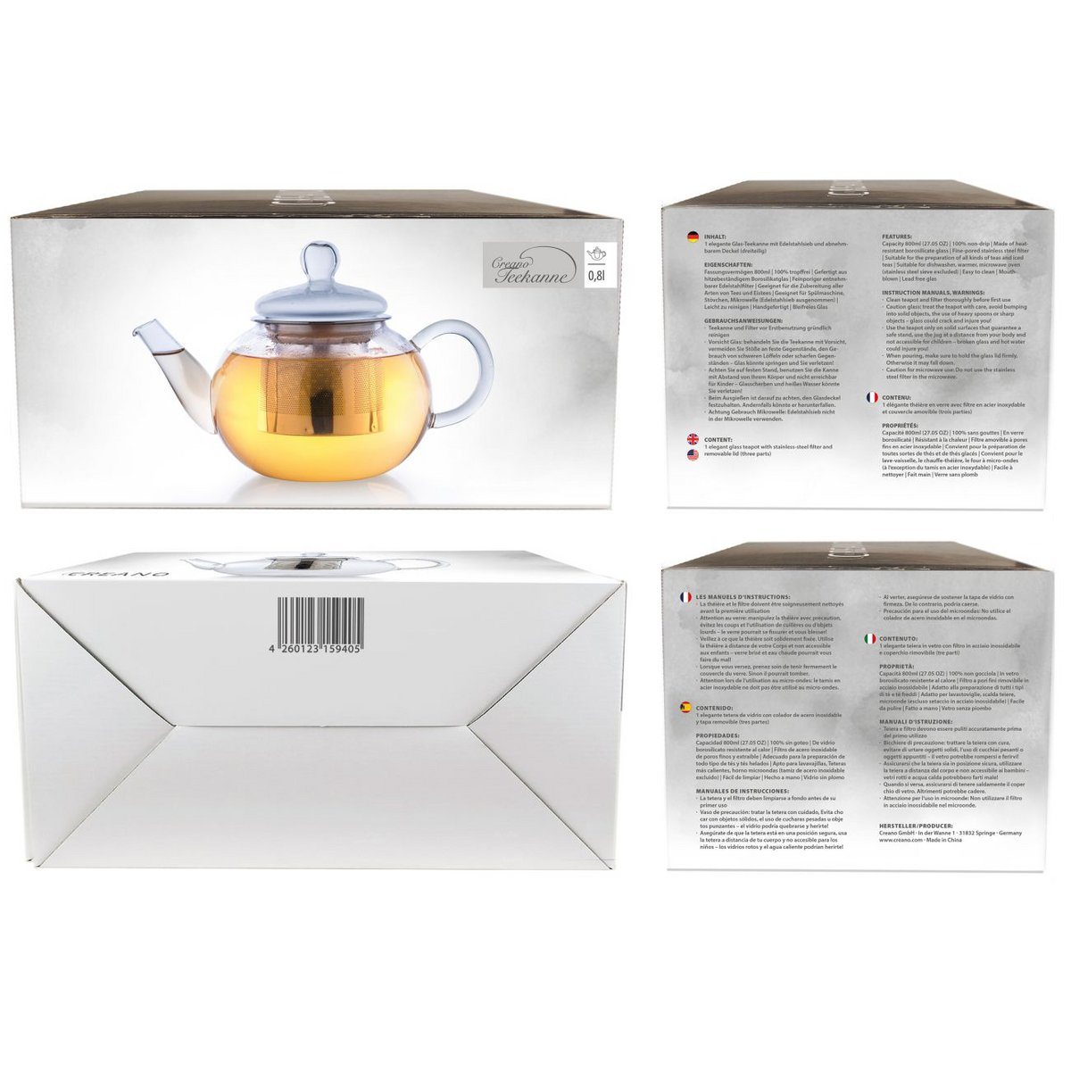 Creano Teekanne 0,8l mit Edelstahl-Sieb