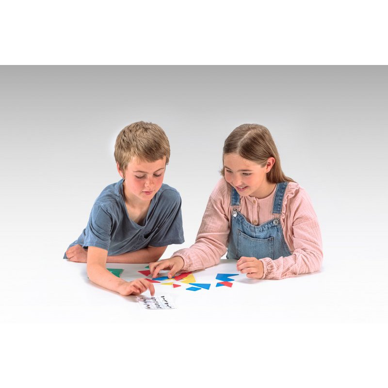 Tangram set in 4 colors (28 pieces) | Geometry pattern laying learn math school