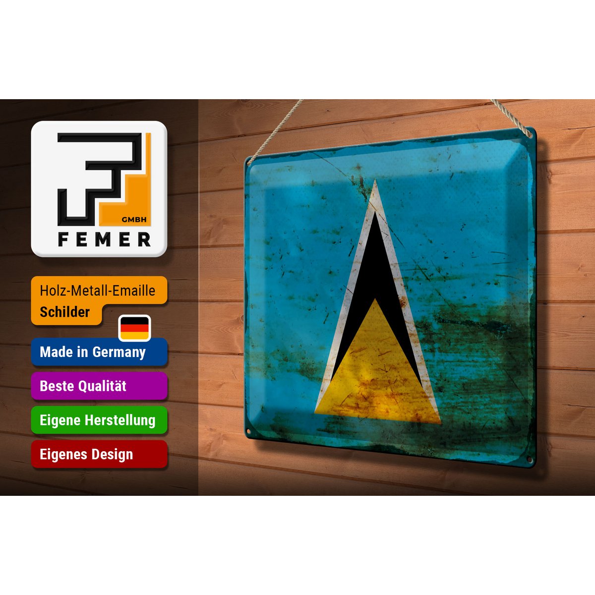 Tin sign flag Saint Lucia 40x30cm Saint Lucia rust