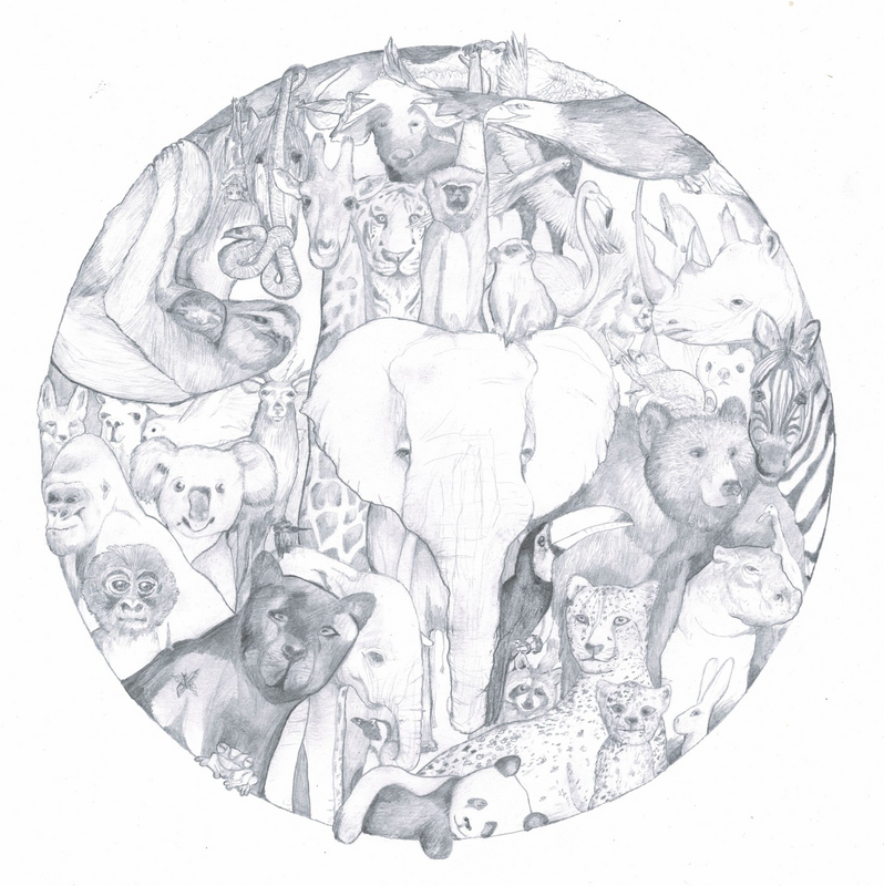 Yet Visser wallpaper circle Jungle animals (can be colored) 100 cm removable SUSTAINABLE