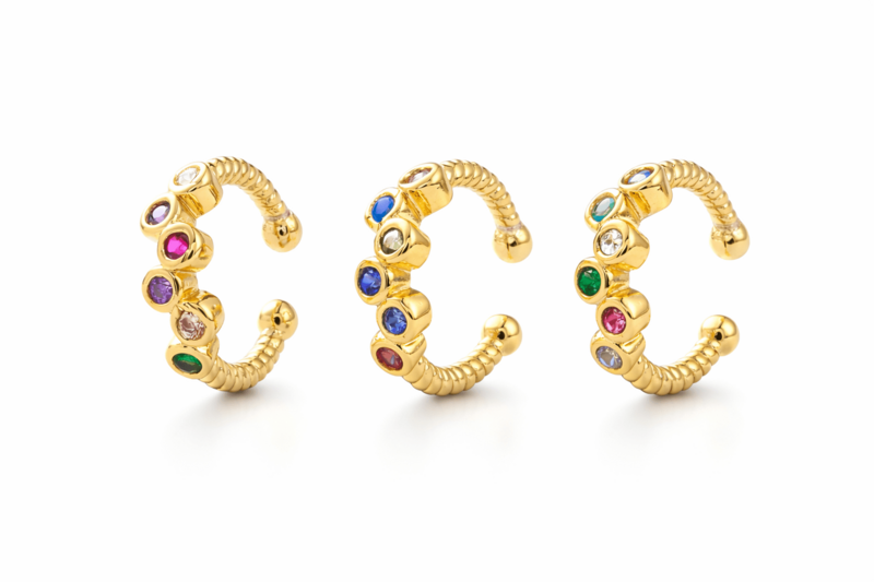 Chromia - Ear Cuff con zirconi colorati