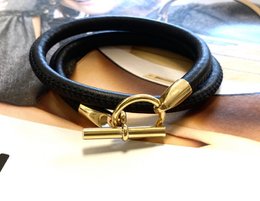 Armbånd læder hermes stil sort / guld