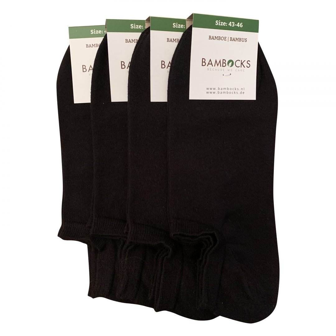 Bambocks Bamboe No Show Sneaker Sokken 4 paar Zwart