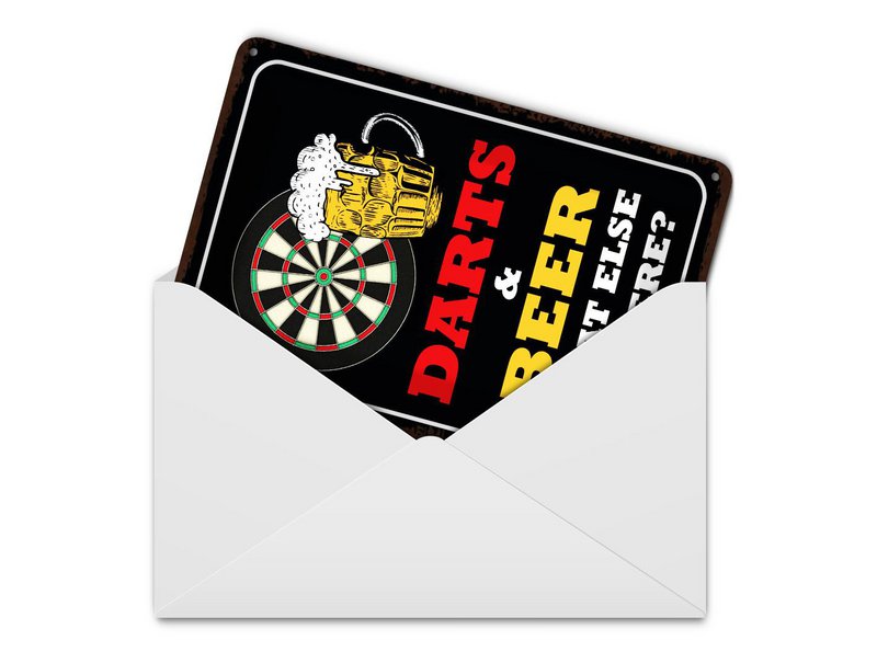 Tin postcard saying 10x14 cm Darts and Beer what else is there decorative sign