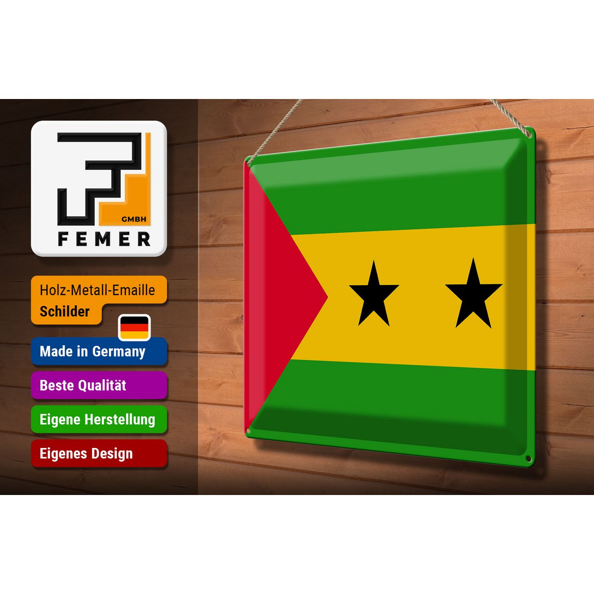 Blechschild Flagge São Tomé and Príncipe 40x30cm São Tomé