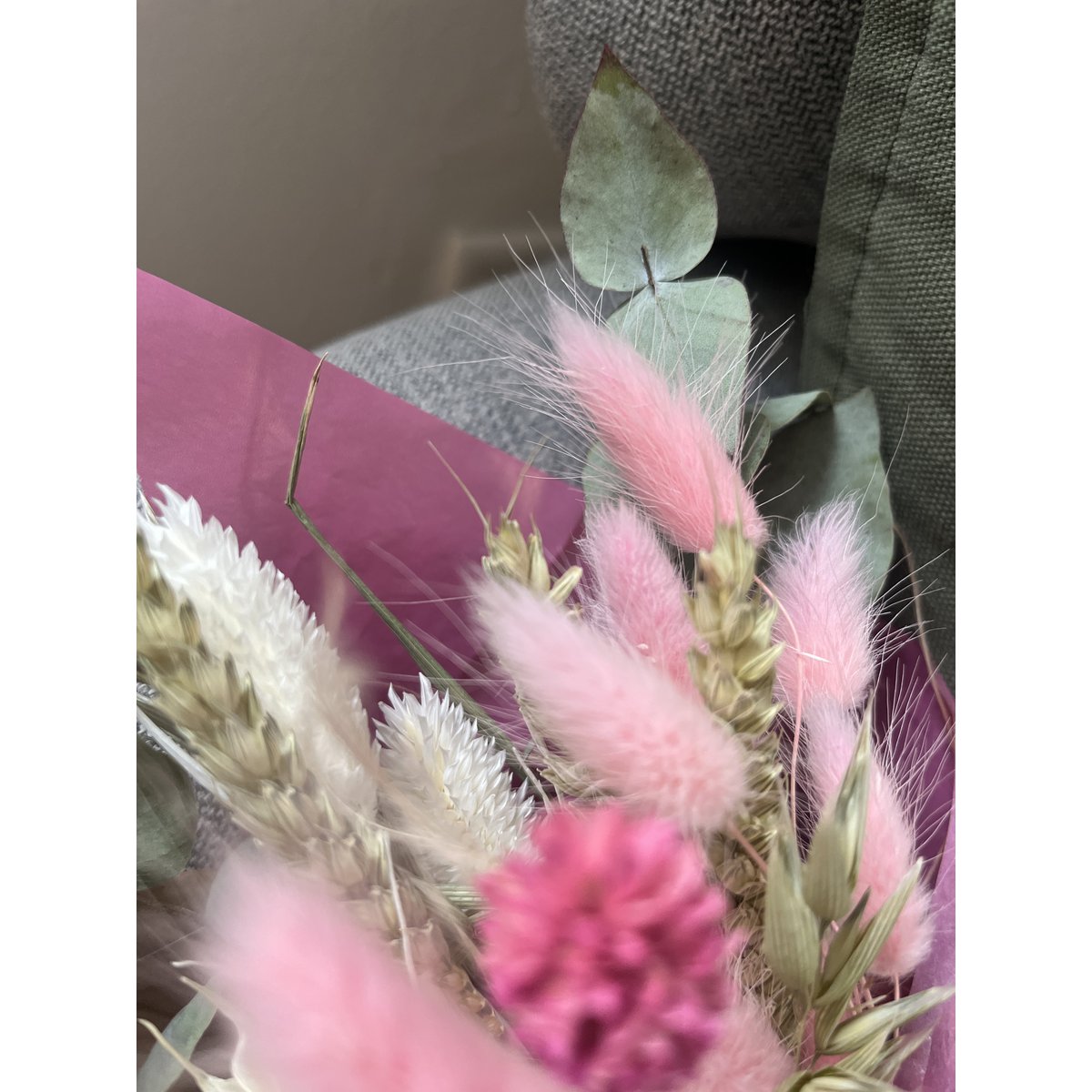 Petit bouquet de fleurs séchées avec carte - Bonjour