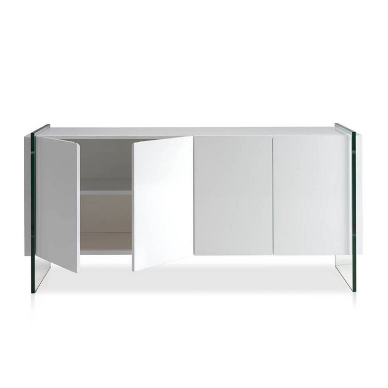 White wooden sideboard and tempered glass