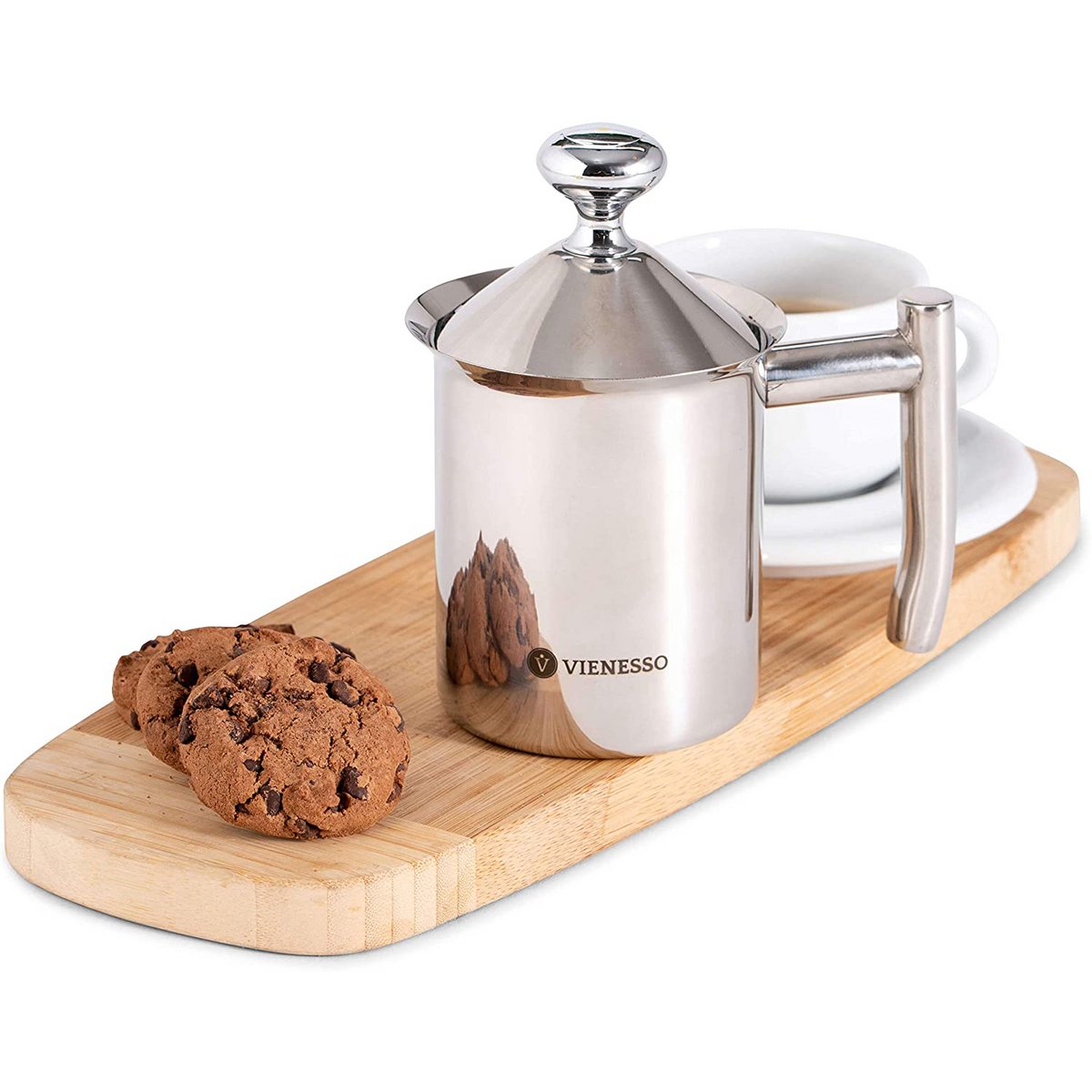 Manual stainless steel hand milk frother with mesh strainer - 400 ml