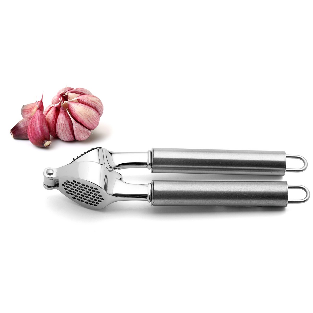 Garlic press with tubular handles
