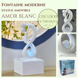 Fuente interior - Amor White - Moderna con luz LED de colores - Escultura de amantes extraíble - Decoración contemporánea para el hogar - Bola giratoria