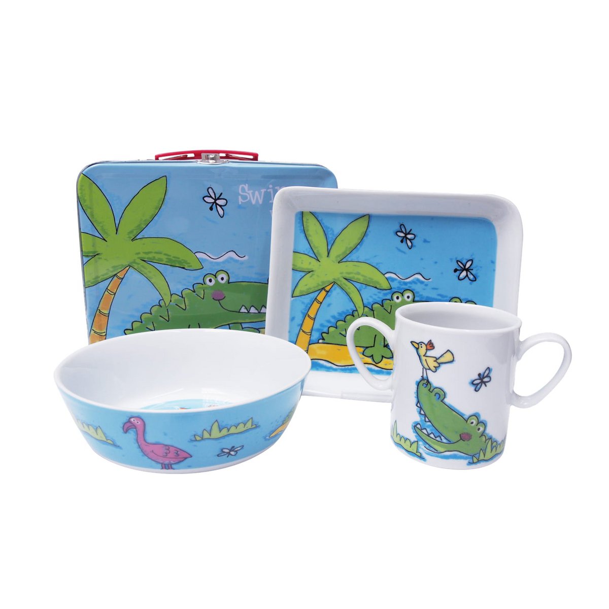 Dinner Set, servies, porselein, Nijlpaard in een koffer, 4st