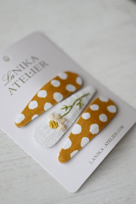 Haarspangen Gänseblümchen + gelbe Punkte