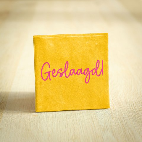 Tegeltje - Geslaagd! | Geel & Roze | 10x10cm