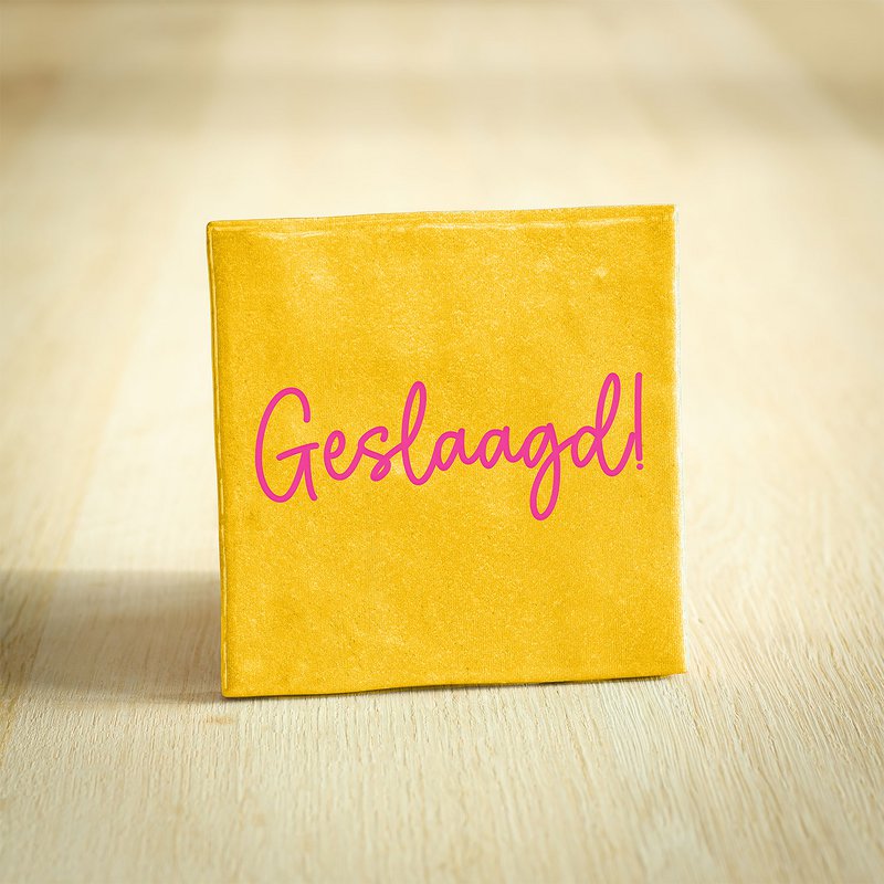 Tegeltje - Geslaagd! | Geel & Roze | 10x10cm