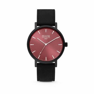 Zwart lederen horloge met rode wijzerplaat Ø42 mm