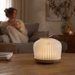 Diffusore olio essenziale di origine - Diffusore ad ultrasuoni per l'aromaterapia e fragranze della camera - in vetro e legno FSC - Idea regalo