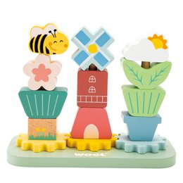 Houten stapelspel met tandwielen