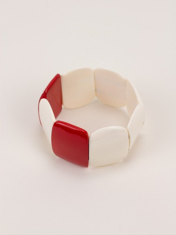 Bracelet 8 pièces en os et laque rouge