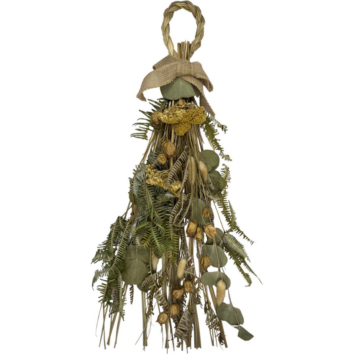Wiejska zawieszka świąteczna - Suszone kwiaty | 55 cm | Nastrojowe ozdoby świąteczne | Materiały naturalne | biały