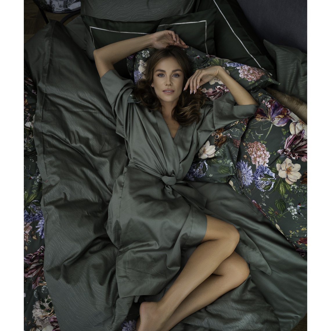 Sateen kimono badekåbe massivt grønt træ