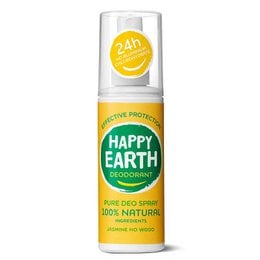 100% natural deodorant spray with jasmine and ho wood scents, aluminum-free and chlorohydrate-free, providing 24-hour protection.