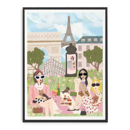 A vibrant illustration depicting a lively scene in Paris, featuring the iconic Eiffel Tower, people enjoying the city, and a prominent wine bottle in the foreground. The image captures the essence of the French capital and its cultural charm.