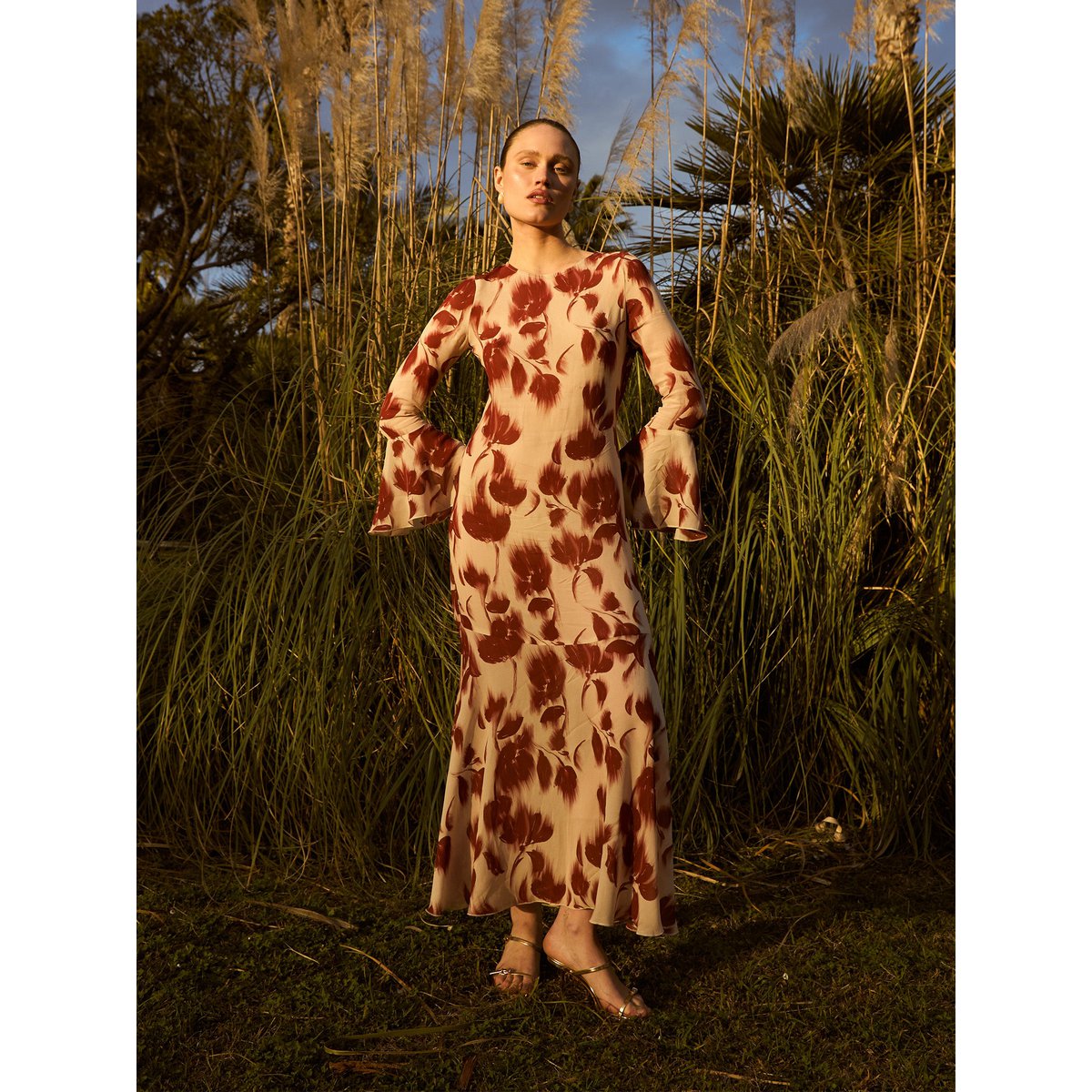 Rode Jester bloemenprint midi-jurk