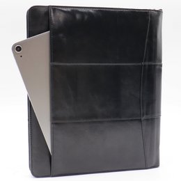Leder-Schreibmappe für Linkshänder – Konferenzmappe – Arbeitsmappe, Tablet-Hülle und Laptop-Hülle – herausnehmbarer Ringordner A4