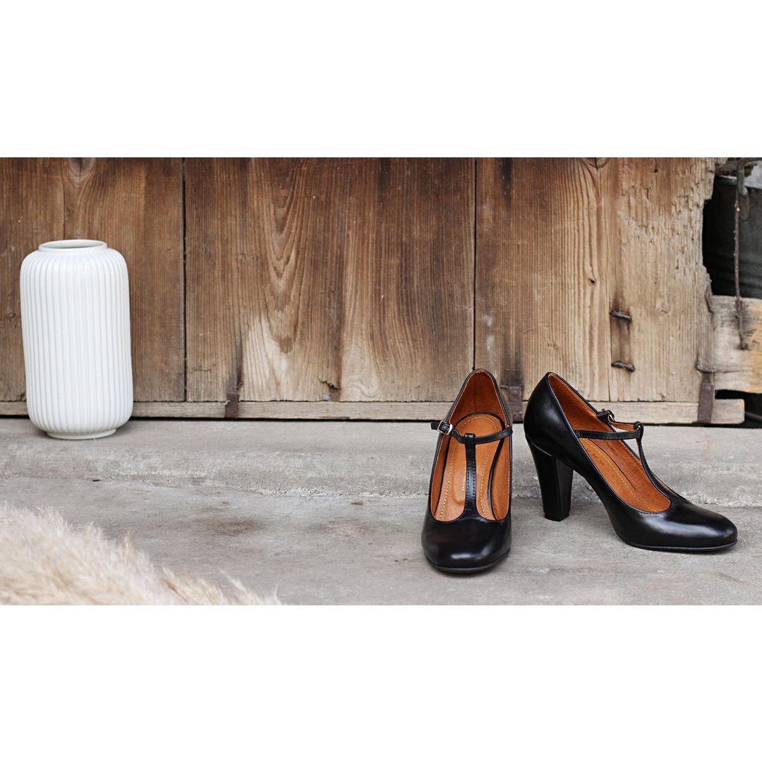 Talons en cuir faits main (8 cm) - Greta - Chaussures vintage noires 35-42