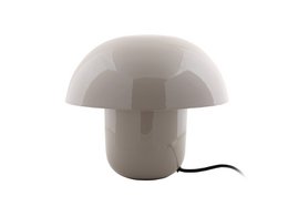 A round, dome-shaped table lamp with a soft, warm brown color and a mushroom-like silhouette.