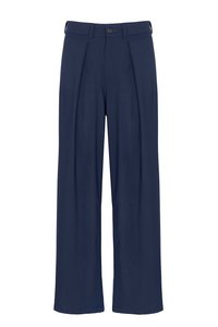 Wollen broek met plooien aan de voorkant in blauw Made in Italy