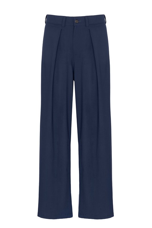 Wool trousers with front pleats in blue Made in Italy