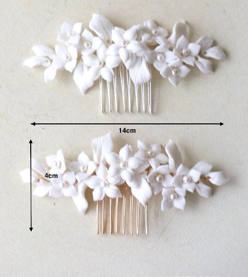 Horquillas nupciales de flores de cerámica hechas a mano