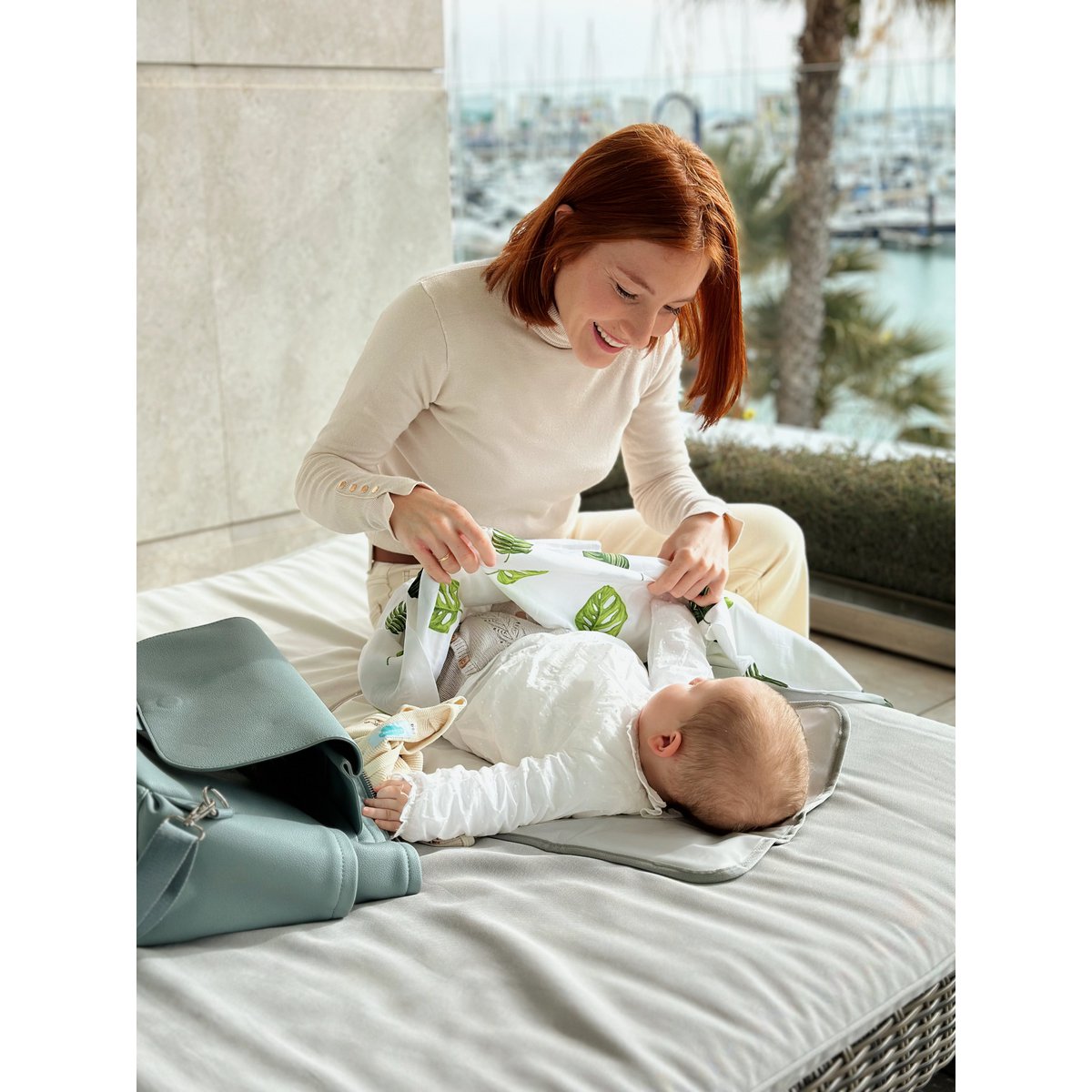 MIREM Maternity Bag By Nenina & Co Dusty Blue + Gift Changing Mat + Pacifier Holder
