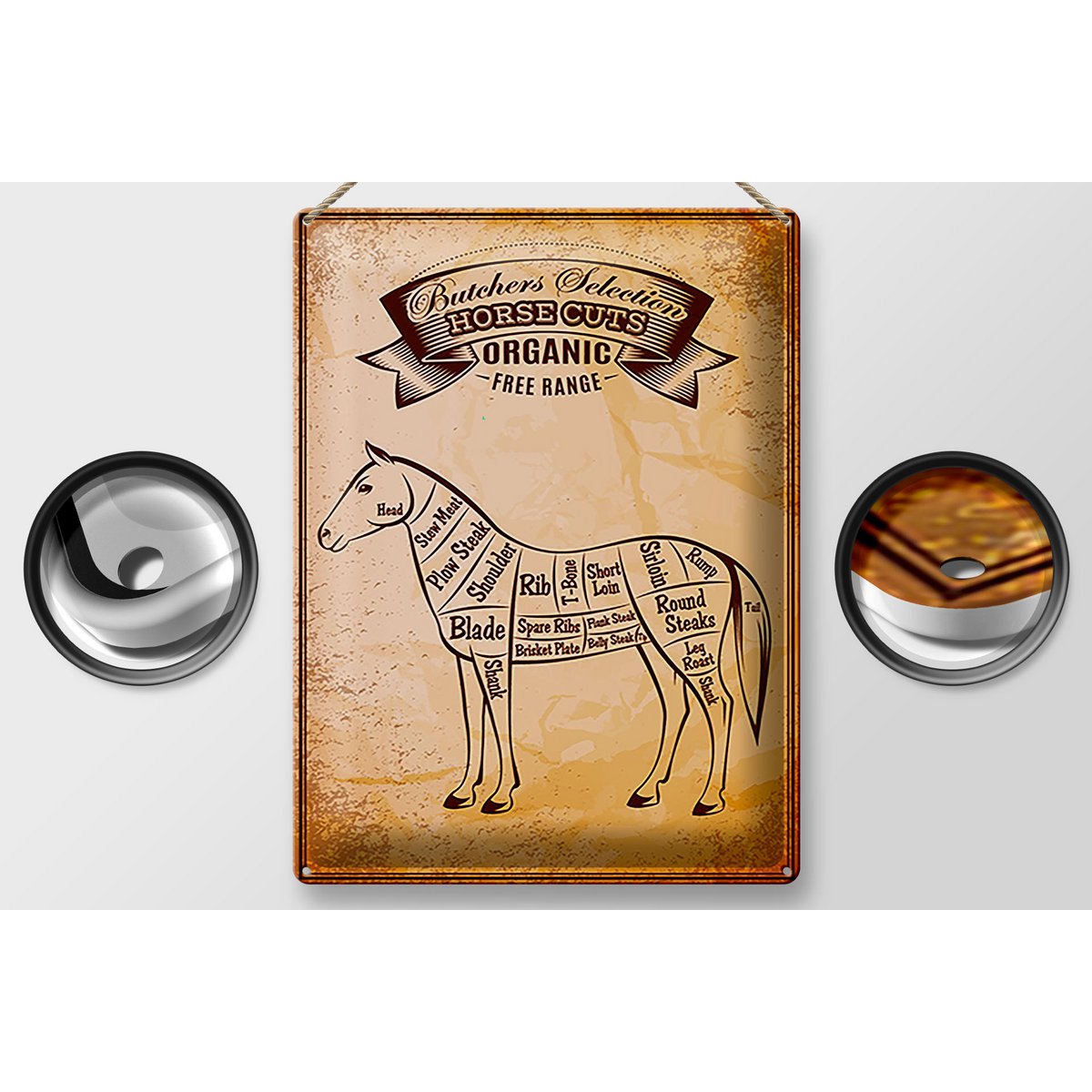 Tin sign butcher shop 30x40cm horse Horse cuts Organic