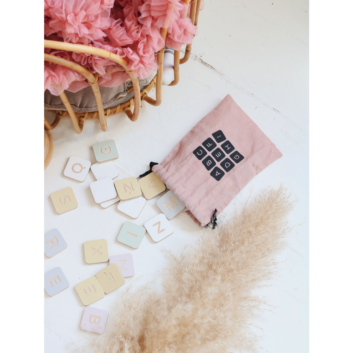 Colorful alphabet, wooden blocks, learning toy