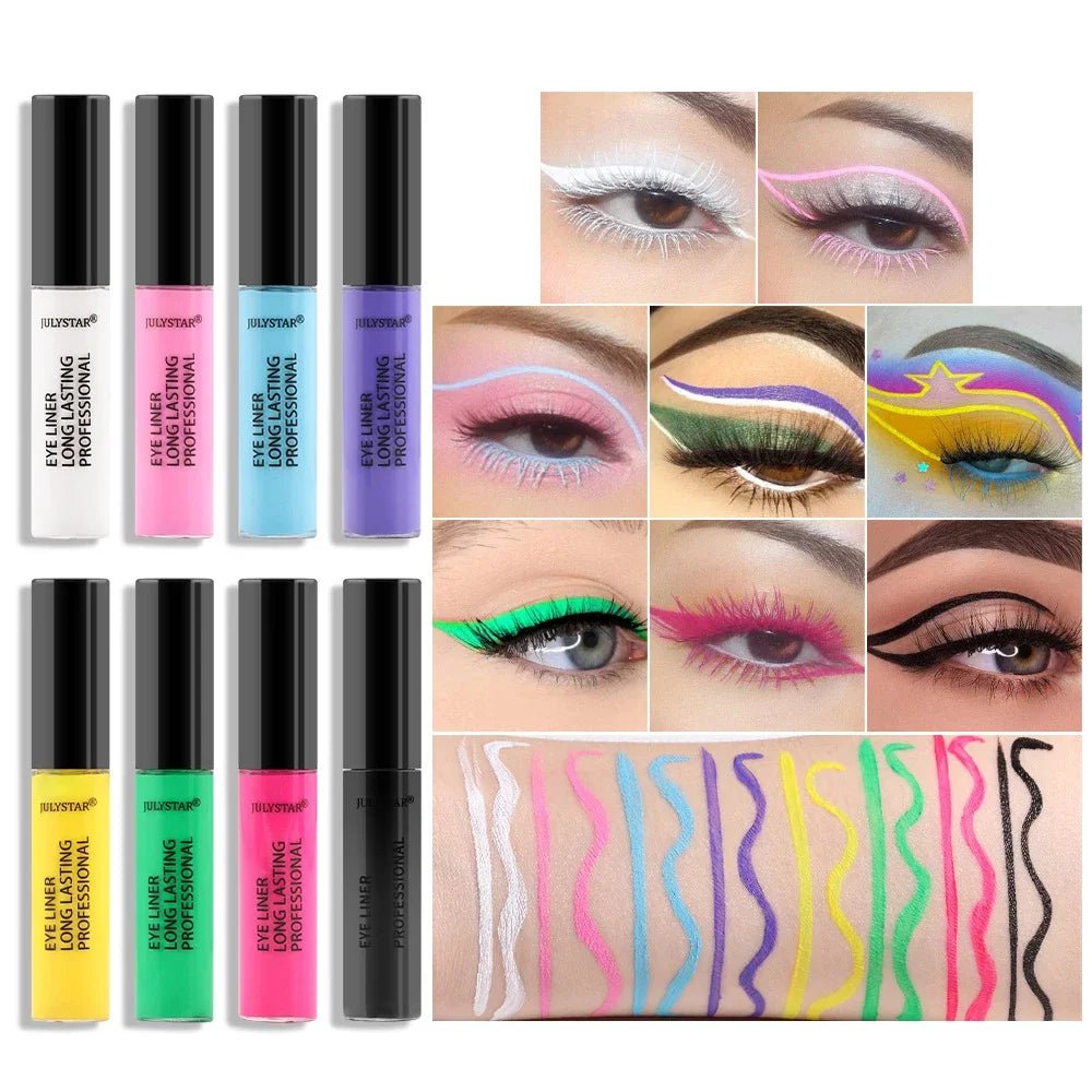 8 kleuren eyeliner vloeibaar potlood waterdicht gemakkelijk te dragen make-up matte eyeliner blauw roze groen wit zwart paars geel eyliner