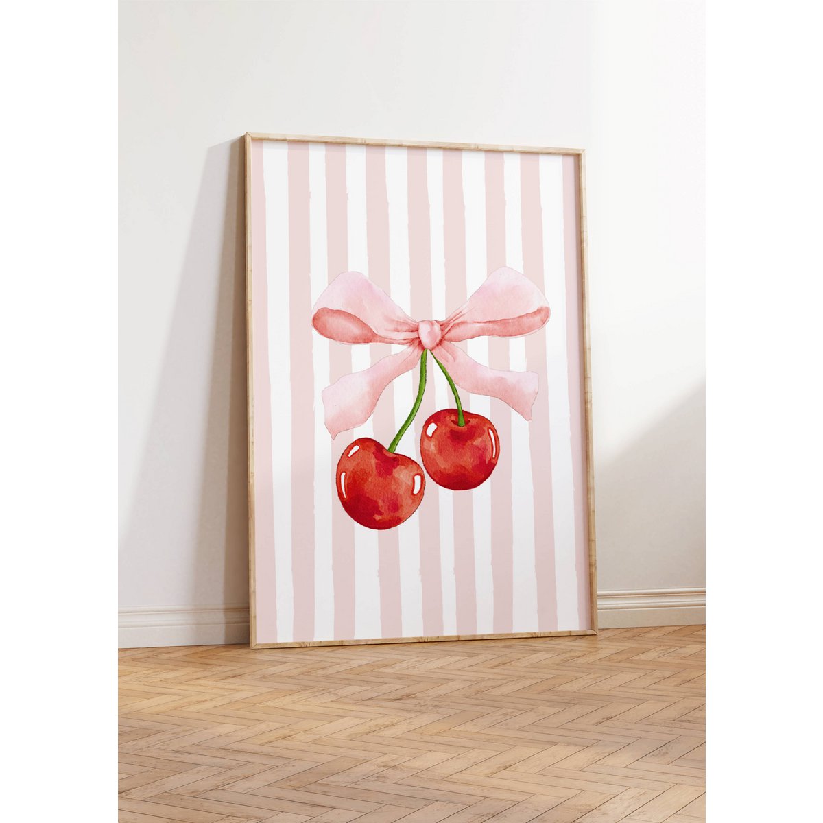 Cherry bow print, cherry poster, bow poster, Coquette print, pink girls room poster, girls nursery poster