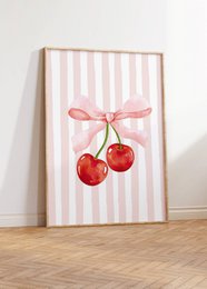 Cherry bow print, cherry poster, bow poster, Coquette print, pink girls room poster, girls nursery poster