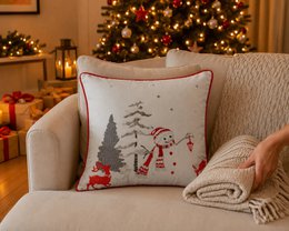Blanco Invierno – Bordado de muñeco de nieve – Funda de cojín / Kussenhoes – Navidad 45×45 cm – Urbane Hide