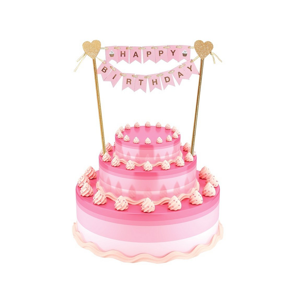 Cake Topper - Buon Compleanno - Bandiere - Rosa