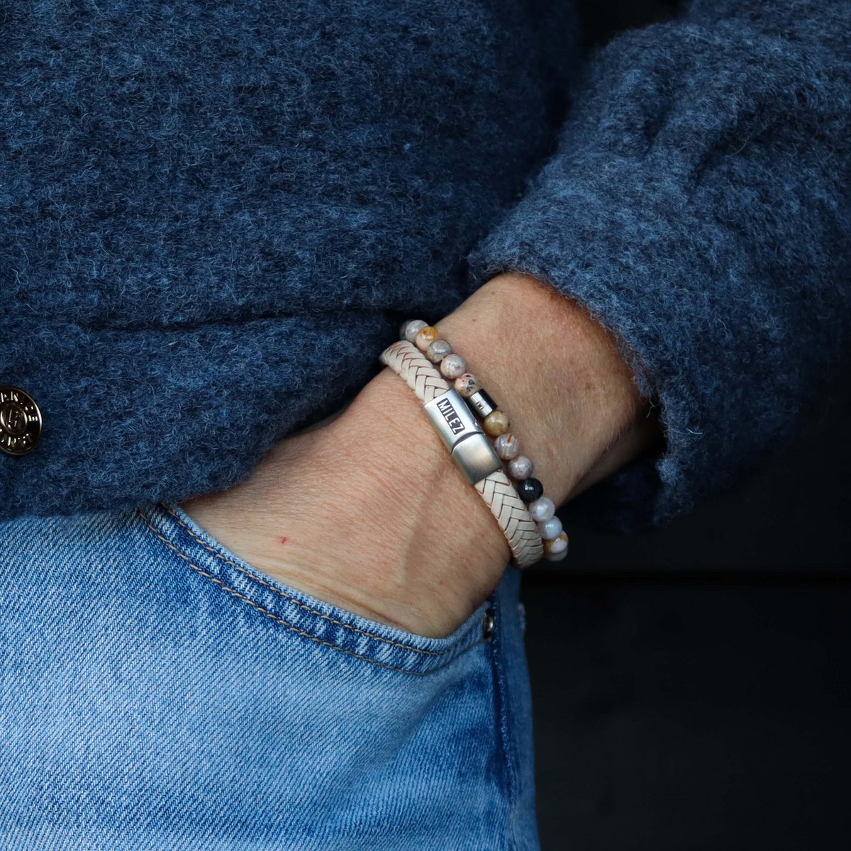 Women's Bracelet Set 'Classy Cream' - silver