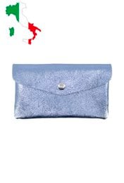 Metallic, glittery, iridescent leather coin pocket wallet in a variety of colors including blue, salmon, bronze, gold, brown, terracotta, orange, yellow, dark green, olive, turquoise, dark blue, blue, purple, burgundy, fuchsia, pink, red, silver, and black.
