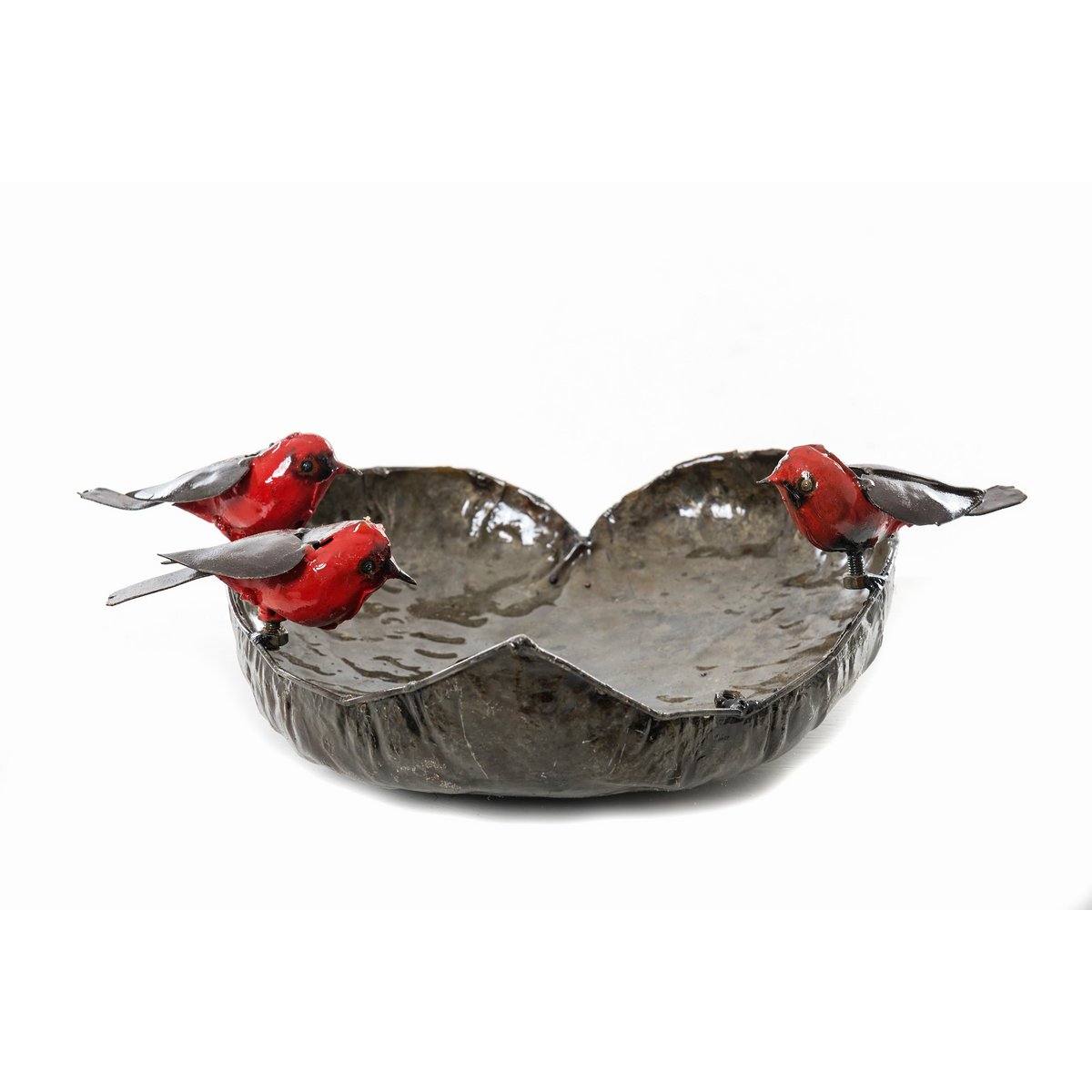 ZIMBA-ARTS MÉTAL FAMILLE DE 3 ROBIN GRAND COEUR BOL ANIMAUX POUR ANIMAUX